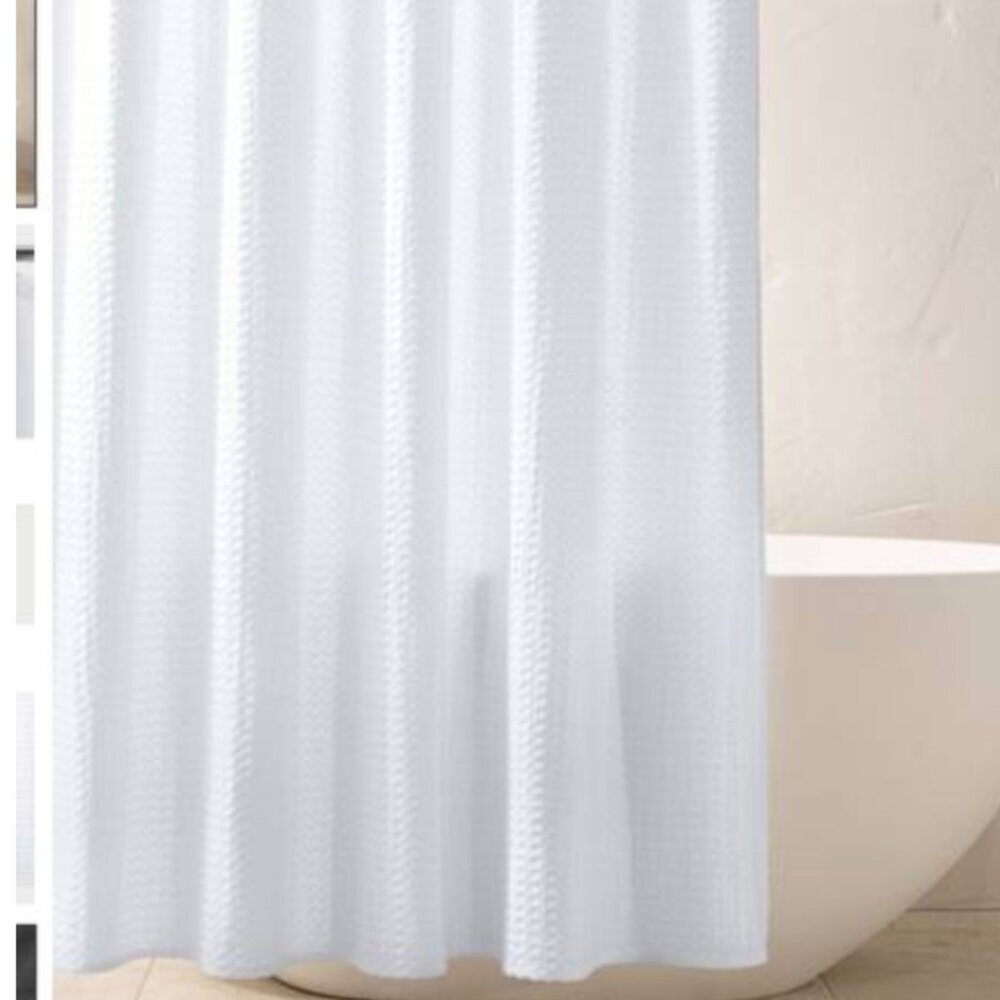 NEW White Waffle Knit Shower Curtain